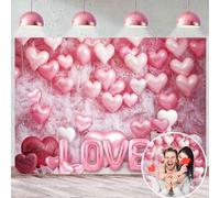 Valentines Backdrop for Photography 7x5FT Pink Heart Valentine's Day Decorations Pink Loveheart Balloons White Wood Floor Background Birthday Baby Shower Birthday Party Selfile Wall Decor