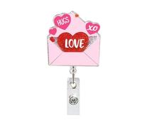 Valentines Badge Reels Pink Retractable Badge Clip Cute Love Letter Envelope Badge Reel with Alligator Clip Funny Id Card Badge Holder Valentines Holiday Gift for Nurse Doctor Medical Worker Teacher