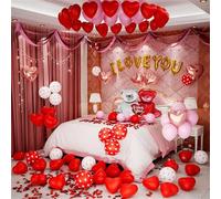 Valentines Balloons Kit with I You Heart Balloon 1000pcs Rose Petals for Decorations Anniversary Proposal Romantic Special Night