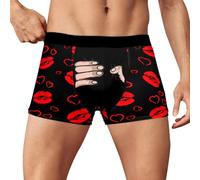 Valentines Boxer Briefs for Men Cute Love Heart Underwear Retro Elastic Waistband Short Leg Cotton Shorts Loose Boxers Letter Print Comfortable Underpants Trunks No Fly with Pouch, Black, S