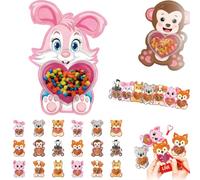 Valentine's Candy Cards Gift Set,36/18 Pcs with Plastic Domes,Animal Style Candy Cards Gift Set, Valentine Exchange Cards,DIY Treat Holders for Boys Girls School,Families Party,Couples