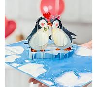 Valentines Card, 3D Pop Up Valentine's Day Anniversary Wedding Card, Happy Valentines Cards for Him Her Wife Husband Girlfriend Boyfriend Fiance Partner, Penguin Couple