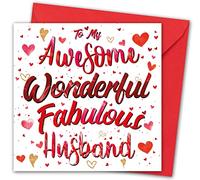 Valentines Card. "Amazing Husband" Design. Eco-Friendly. 4pp 150x150mm Size. Valentine's Card with Red Envelope. Valentines for Husband and Packed in UK.