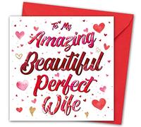 Valentines Card. "Amazing Wife" Design. Eco-Friendly. 4pp 150x150mm Size. Valentine's Card with Red Envelope. Verse Inside. Printed and Packed in UK.