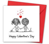 Valentines Card. "Cute Couple" Design. Eco-Friendly. 4pp 150x150mm Size. Valentine's Card with Red Envelope. Verse Inside. Printed and Packed in UK.