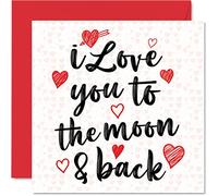 Valentines Card for Her Him - I Love You To The Moon & Back - Cute Birthday Card for Girlfriend Boyfriend Wife Husband Partner, 145mm Romantic Valentines Greeting Cards Fiancee