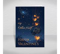 Valentine's Card for My Other Half - Romantic Blue Starlit Sky with Golden Hearts and a Special Verse Inside, A5 Luxurious Greeting Card with Red Envelope: To My Other Half Valentine's Day Card