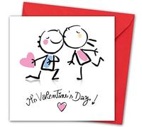 Valentines Card. "Kissing" Design. Eco-Friendly. 4pp 150x150mm Size. Valentine's Card with Red Envelope. Verse Inside. Printed and Packed in UK.