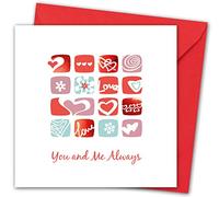 Valentines Card. Love Icons Design with red foil. Eco-Friendly. 4pp 150x150mm Size. Valentine's Card with Red Envelope. Verse Inside. Printed and Packed in UK.