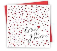 Valentines Card. Love You More Design with Red Foil. Eco-Friendly. 4pp 150x150mm Size. Valentines Card with Red Envelope. Verse Inside. Printed and Packed in UK.