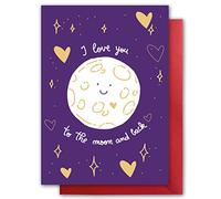 Valentines Card. Love you to moon and back Design. Eco-friendly. A5 size. Valentine's Card with Red Envelope. Verse inside. Printed and Packed in UK.