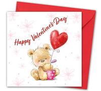 Valentines Card. "Teddy" with Hearts Design. Eco-Friendly. 4pp 150x150mm Size. Valentine's Card with Red Envelope. Verse Inside. Printed and Packed in UK.
