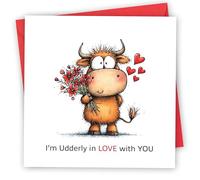 Valentines Card. Udderly love you Design. Eco-Friendly. 4pp 150x150mm Size. Valentine's Card with Red Envelope. Verse Inside. Printed and Packed in UK.