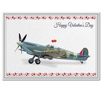 Valentines Cards for him - Husband Fiance Boyfriend Cool Unusual Male Design (Spitfire Airplane Valentine Card)