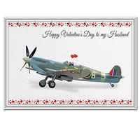 Valentines Cards for him - Husband Fiance Boyfriend - Spitfire Airplane Design (Husband Valentine Card)