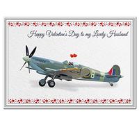 Valentines Cards for him - Husband Fiance Boyfriend - Spitfire Airplane Design (Lovely Husband Valentine Card)