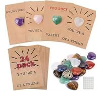Valentines Cards with Heart, Natural Stones Crystals, Valentine's Day Friendship Party and Classroom Exchange Gift