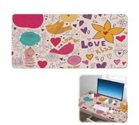 Valentines Cute Love Birds Desk Mat Non-Slip Mouse Mat Large with Smooth Surface Pu Leather Desk Mouse Pad 90X42 CM Mousemat Office Accessories for Gifts Gaming Mousepad for School Home Office Table