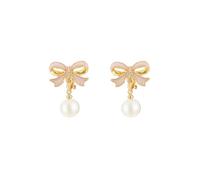 Valentine's Day 1 Pair Bow Pearls Fashionable Light Style Ear Clip Stud For Women Girl Gift Eating Set for (A, One Size)