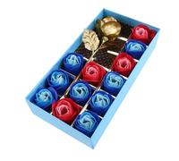 Valentines Day 12Pcs Soap Flower Gold Foil Rose Creative Gift Box | Elegant Blue Paper and Foil Ornament, Romantic Warm Atmosphere Decoration for Wedding Christmas Party Favors