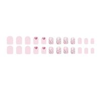 Valentine's Day 24 Pieces Glittering Heart Press On Nails Acrylic Decoration Glossy Stick On For Women Love Themed Nail Set
