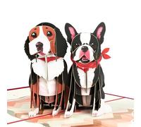 Valentine's Day 3D Pop-Up Card for Dog Lovers - Cute Beagle and French Bulldog with Red Bandanas - for Couples, Dog Lovers, Anniversaries, Birthday and Romantic Occasions