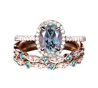 Valentine's Day 3pcs Unique Oval Cut Engagement Ring Rose Gold Ring Art Deco Bridal Wedding For Women (A, E)