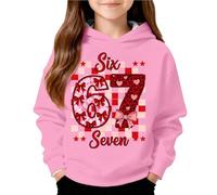 Valentines Day 67 Meme Hoodie Kids Bow 6 7 Six Seven Long Sleeve Pullover Hooded Sweatshirts Funny Cute Number Plaid Graphic Print Loose Soft Holiday Tops for Teen Boys Girls Pink