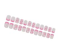 Valentine's Day Acrylic False Nails Short Square Shape Artificial Heart And Letter Designs Press On 24Pcs Full Covers Acrylic Nail