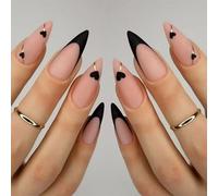 Valentine's Day Almond Press On Nails With French Tips And Heart Pattern Matte Nails Art False Nails For Modern Women