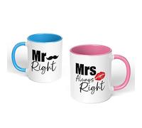 Valentine's Day Anniversary Birthday Mug Gift Present Funny Humor for Him Husband Boyfriend Her Wife Girlfriend Mr Mrs Right Lips (Pink and Blue Set)