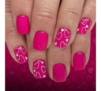 Valentines Day Artificial Nails 24Pieces Short Square Fake Nails with White Heart Patterns for Party Date Decors Sweetheart Design False Nails