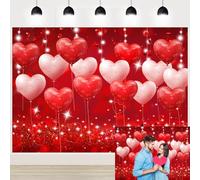 Valentine's Day Backdrop Banner Red Hearts Balloons Love Valentine's Day Backdrop Love Theme Party Supplies for Engagement Wedding Bridal Shower Decorations Photography Background 8x6ft（96x72 Inch）