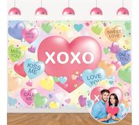 Valentine's Day Backdrop Colorful Sweethearts Candy Conversation Love Hearts Photography Background for Valentine's Day Anniversary Party Decoration Banner (6x4FT: 72x48 inch)