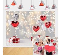 Valentine's Day Backdrop for Photography Glitter Red Love Balloon Party Background Wedding Bridal Shower Decorations Portrait Birthday Banner Photo Booth Studio Props (6X4FT(72x48 inch))