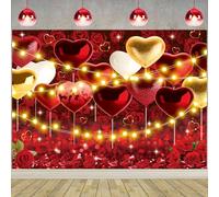 Valentine's Day Backdrop Glitter Red Love Heart Balloons Rose Floral Wall Photography Background for Wedding Anniversary Bridal Shower Engagement Birthday Party Decoration Banner (8x6FT: 96x72 inch)