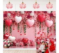 Valentines Day Backdrop Pink Love Heart Balloon Flower Wall Photography Background for Valentines Day Wedding Birthday Party Decorations Banner Photo Props (8x6ft(96''x72''))