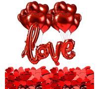 Valentine's Day Balloon Set - 30 Red Heart Foil Balloons with Large "Love" Sign & 1000 Confetti Hearts | Complete Kit for Proposal, Wedding & Romantic Party Decoration