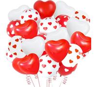 Valentine's Day Balloons, 28 Pcs Red White Heart Latex Balloons for Valentines Decorations, Heart Balloons for Wedding Engagement Romantic Birthday Party Decorations