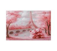 Valentine's Day Bear Jigsaw Puzzles for Adults 1000 Piece, Eiffel Tower Animal Couple Wooden Puzzles, Wildlife Printed Decorations for Entertainment Party