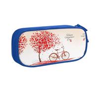 Valentine's Day Bike Tree Red Heart Cycle Large Capacity Double Layer Pencil Case for Students,Customizable Full Print Polyester Fabric Organizer-School, Office, Travel Makeup Pouch