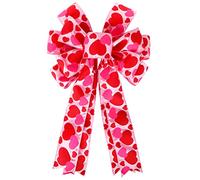 Valentine's Day Bows, Large Red Heart Printed Valentine's Day Wreath Bow Gift Bow Tree Topper for Valentine's Day Wedding Mother's Day Front Door Wreath Home Indoor Outdoor Decorations