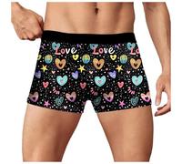 Valentine's Day Boxer Brief for Man Personalised Underpants for Men Soft Boxer Shorts Men Stretch Fit Mens Underwear Soft Pants Long Leg Trunks Underwear Boxershort Trunks Breathable (Black, L)