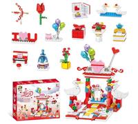 Valentine's Day Building Blocks Party Favors - LOVE Building Toy Kit, 304pcs Micro Toy Buildings Bricks Set with 12 Mini Scenes, for Couple Valentines & Mother's Day Girlfriend Birthday Gifts