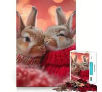 Valentines Day Bunny 1000 Piece Jigsaws for Adults Brain Recall Game Tight Interlock No Gaps Calming Mental Break Activity (50x75cm)