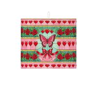 Valentine'S Day Butterfly Dish Drying Mats, Peach Rose Heart Absorbent Dish Drainer Rack Mat, Floral Microfiber Drying Pad for Kitchen Counter Protector 16x18 Inch