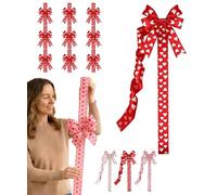 Valentines Day Cabinet Bows, 78.4in Valentines Day Kitchen Cabinet Decor with Removable - Satin Material, for Wardrobe Cupboard Decoration, Quick Damage-Free Installation (Red, 9)
