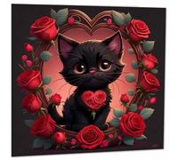 Valentines Day Card - Black Cat Heart Roses Cute Kitty kitten 145mm x 145mm