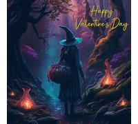 Valentines Day Card Fantasy Gothic Witch Art (Design 3) - Romantic Love Partner Boyfriend Girlfriend Husband Wife Cute Premium Quality Blank Inside Envelope Included Uk Designed