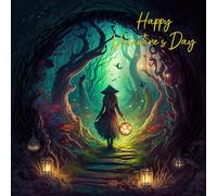 Valentines Day Card Fantasy Gothic Witch Art (Design 5) - Romantic Love Partner Boyfriend Girlfriend Husband Wife Cute Premium Quality Blank Inside Envelope Included Uk Designed